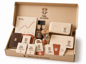 Caja del Kit Umbral completo abierta, con todos los materiales de la marca