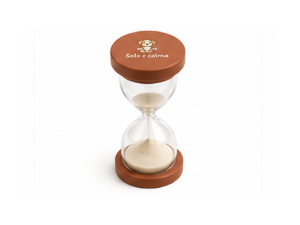 Reloj de arena de tres minutos con base y tapa de madera